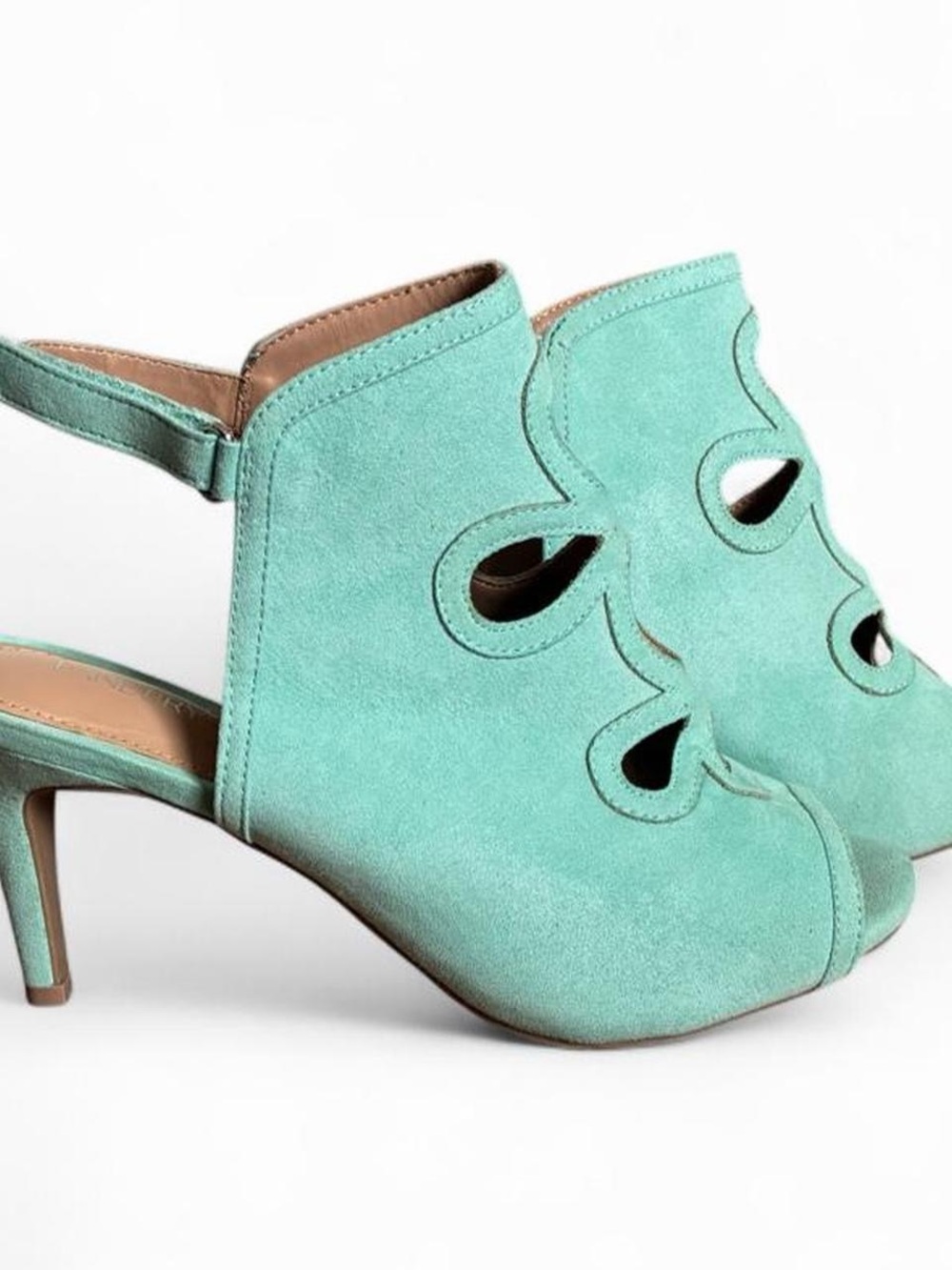 Turquoise Suede Cutout Slingback Heels